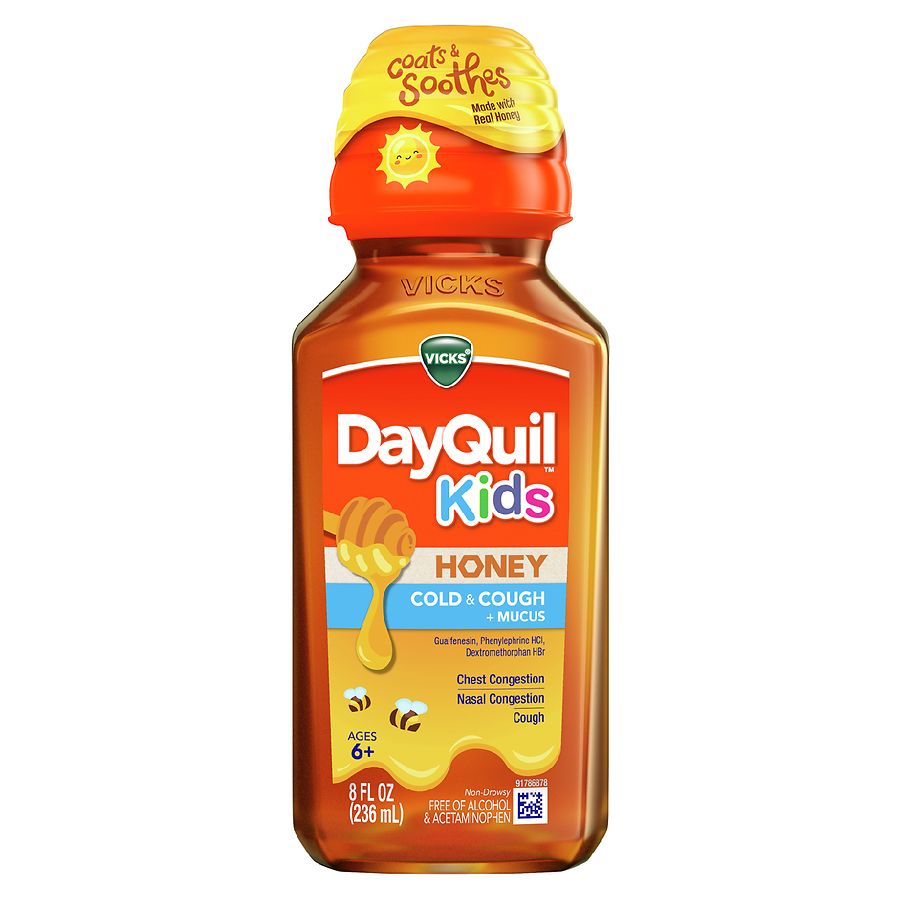 Vicks DayQuil Kids Cold And Cough + Mucus Relief Real Honey For Kids 6