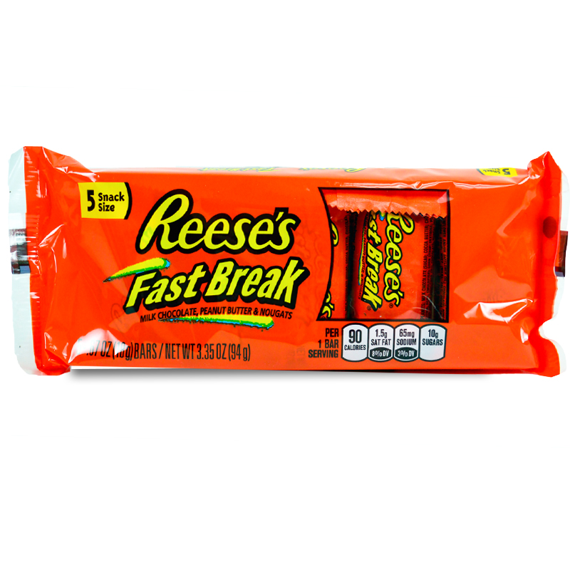 Reese's FAST BREAK Milk Chocolate, Peanut Butter And Nougat, Gluten Free Snack Size Candy Bars, 0.67 Oz
