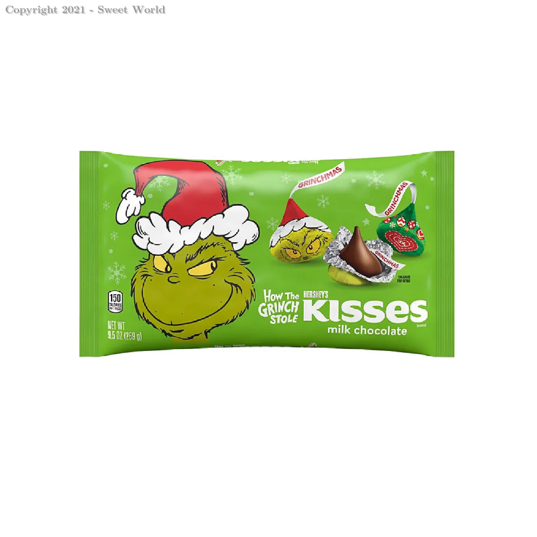 Hershey's KISSES Grinch Milk Chocolate, Christmas Candy Bag, 9.5 Oz