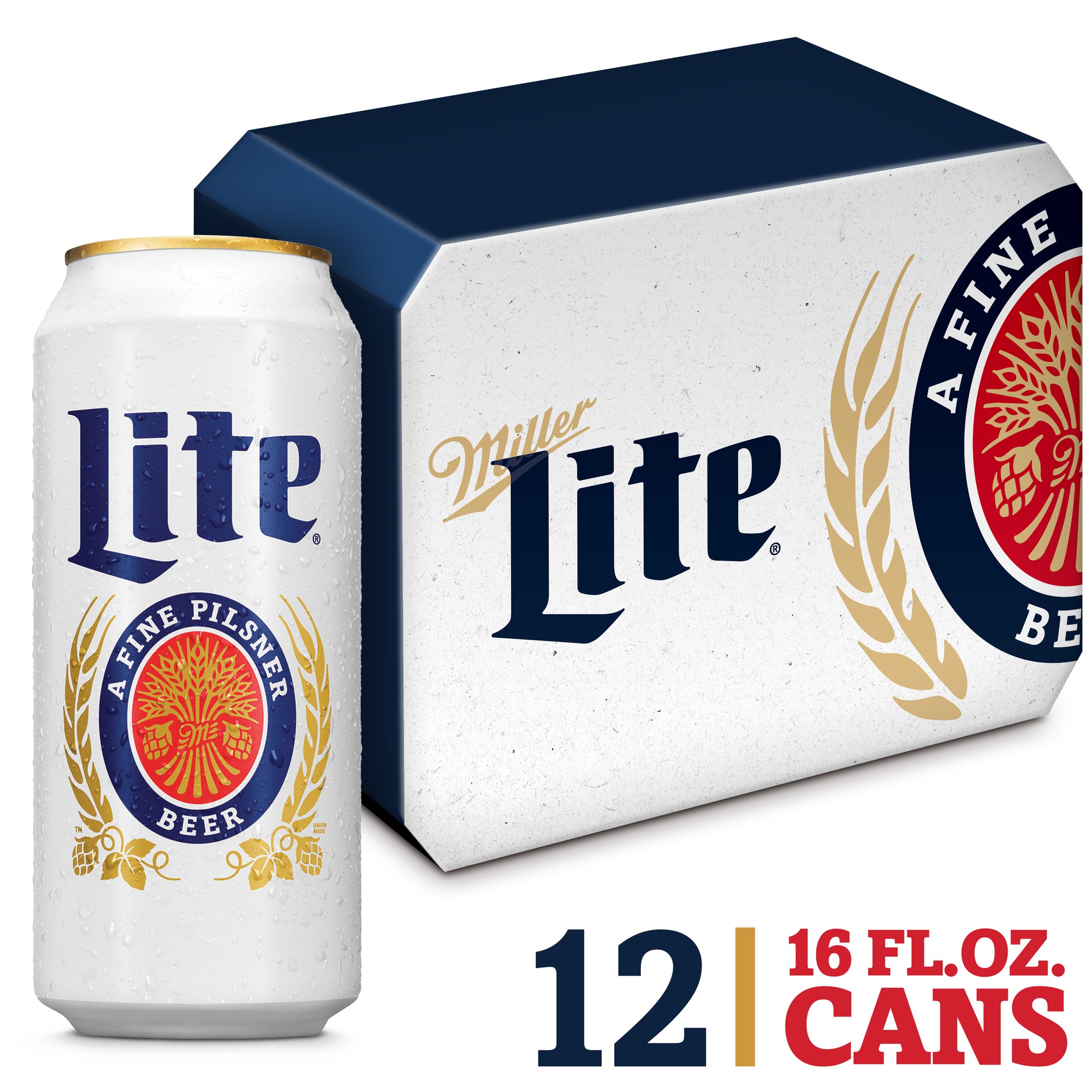 Miller Lite Beer, American Lager, 12 Pack, 16 Fl. Oz. Cans, 4.2% ABV