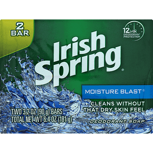 Irish Spring Moisture Blast Deodorant Bar Soap, 2 X 3.75 Oz