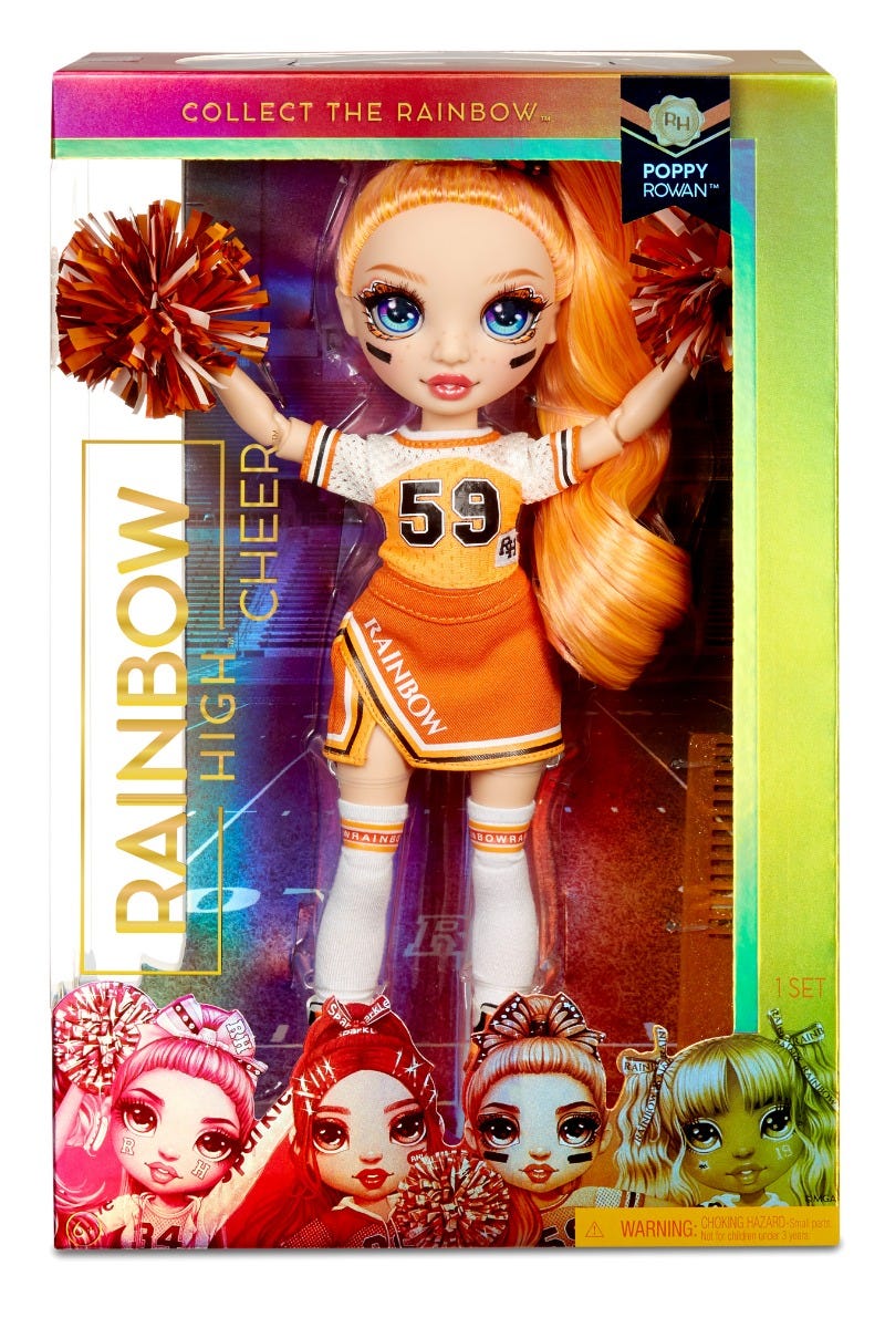 Rainbow High Cheer Poppy Rowan Orange Cheerleader Outfit Fashion Doll
