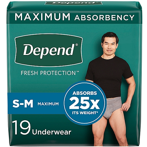 Depend Fit-Flex Adult Incontinence Underwear For Men, Disposable, Maximum Absorbency, Small/Medium, Grey