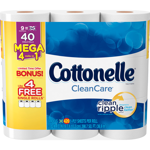 Cottonelle CleanCare Mega Roll Toilet Paper, Bath Tissue