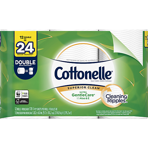 Cottonelle Ultra GentleCare Toilet Paper, Aloe & Vitamin E, 12 Double Rolls
