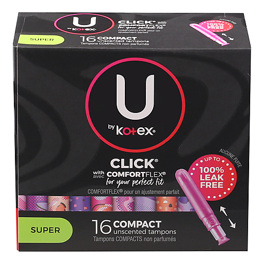 U by Kotex Click Compact Tampons, Super Absorbency, Unscented – 16