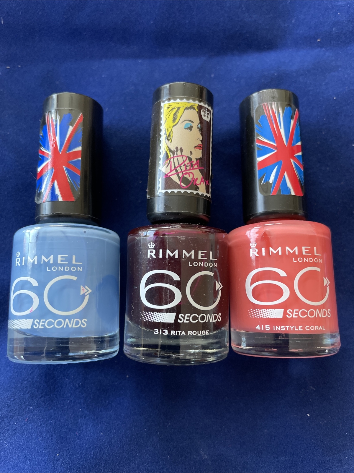 Rimmel 60 Seconds ONE COAT Nail Polish 231Dark Blue, 620Red Steady, 420Lilac A12