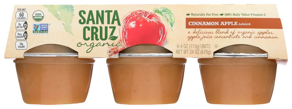 Santa Cruz Organic Cinnamon Apple Sauce, 6-4 Ounce Cups