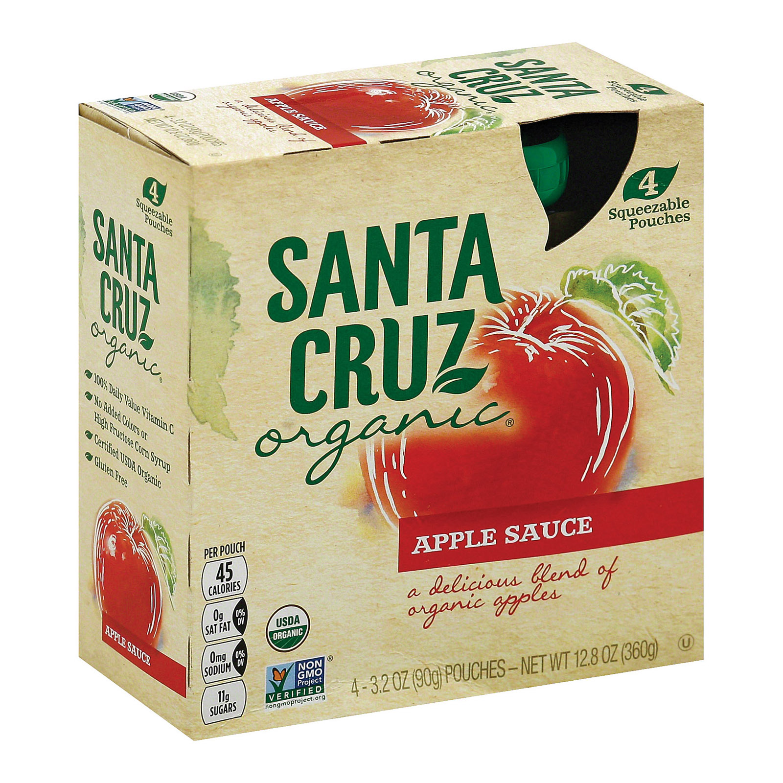 Santa Cruz Organic Apple Sauce Pouches, 4-3.2 Ounce Pouches