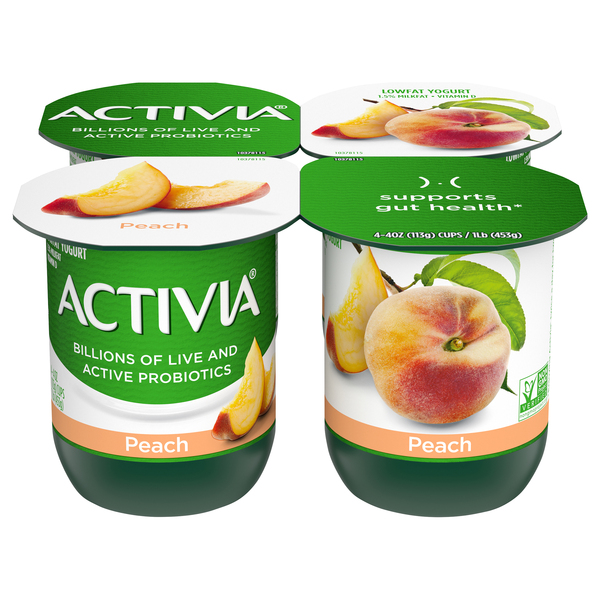 Activia Lowfat Probiotic Peach Yogurt, 4 Oz. Cups