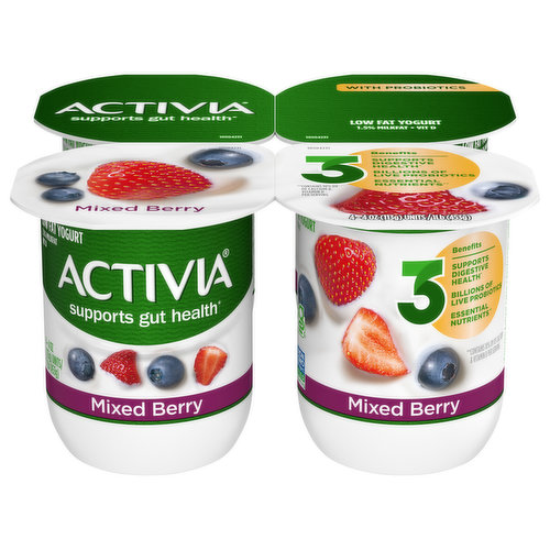 Activia Lowfat Probiotic Mixed Berry Yogurt, 4 Oz. Cups