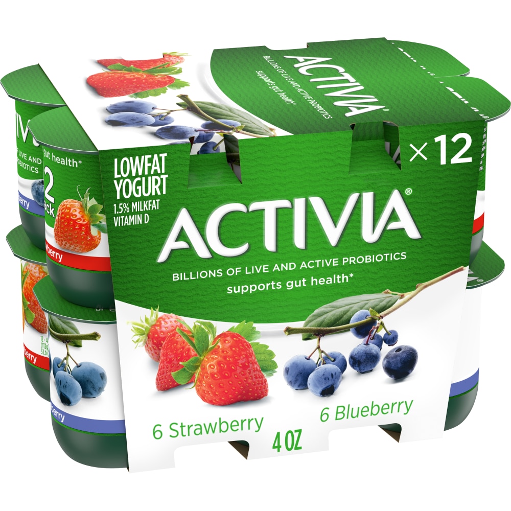 Activia Probiotic Strawberry & Blueberry Variety Pack Yogurt, 4 Oz. Cups