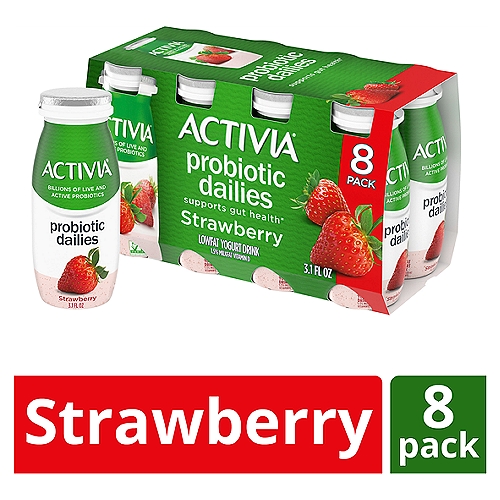 Activia Yogurt Drink, Lowfat, Strawberry Flavor, Probiotic Dailies, 8 Pack