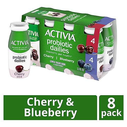 Activia Probiotic Dailies Low Fat Yogurt Drink, Variety Pack, Blueberry & Cherry, Non-GMO Project Verified, 3.1 Oz
