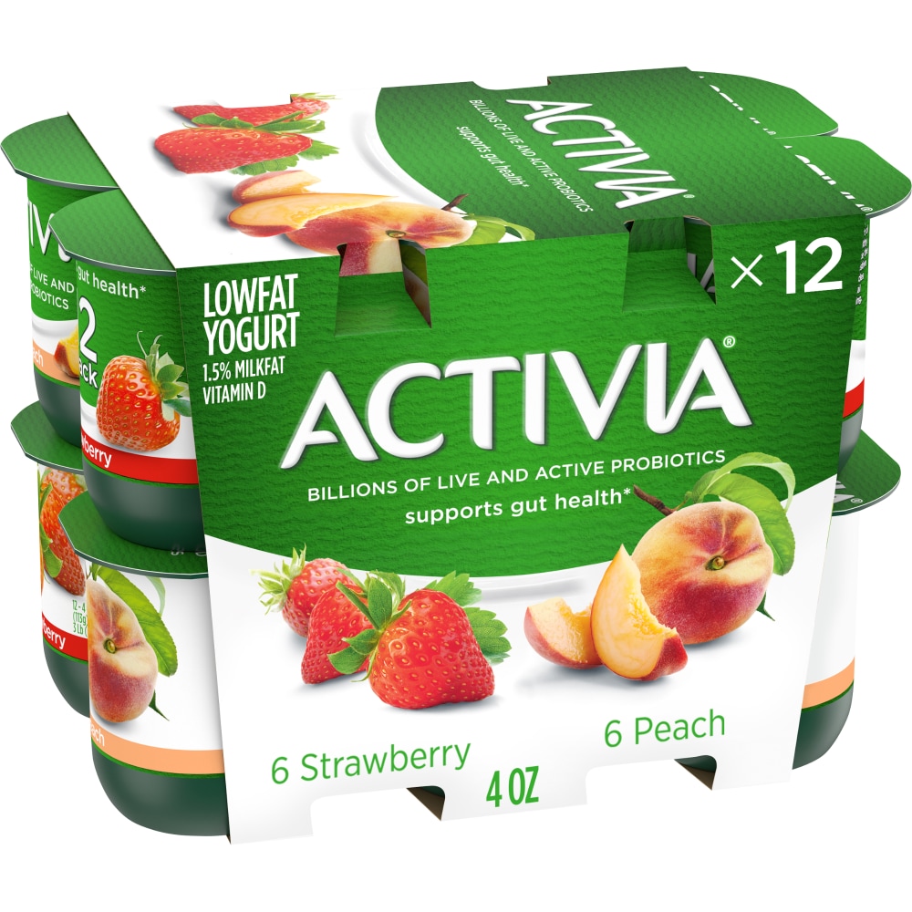Activia Probiotic Peach & Strawberry Yogurt Variety Pack - 12ct/4oz Cups
