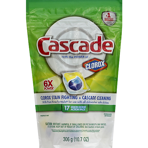 Cascade Lemon Scent Action Pacs Dishwasher Detergent 17 Ct Pouch