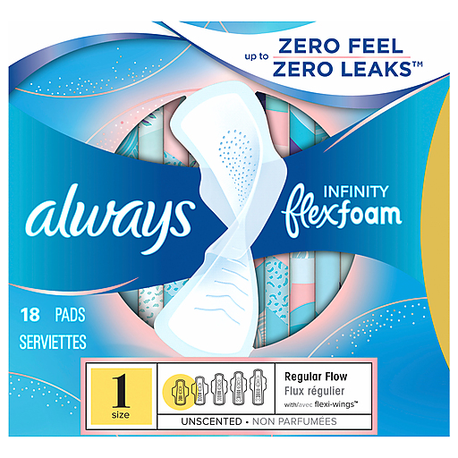 Always Infinity Flex Foam With Wings, Size 1, Regular Flow, Unscented, 18 Pads