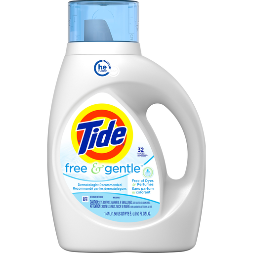 Tide Free & Gentle, HE Turbo Clean Liquid Laundry Detergent, 32 Loads, 50 Fl Oz