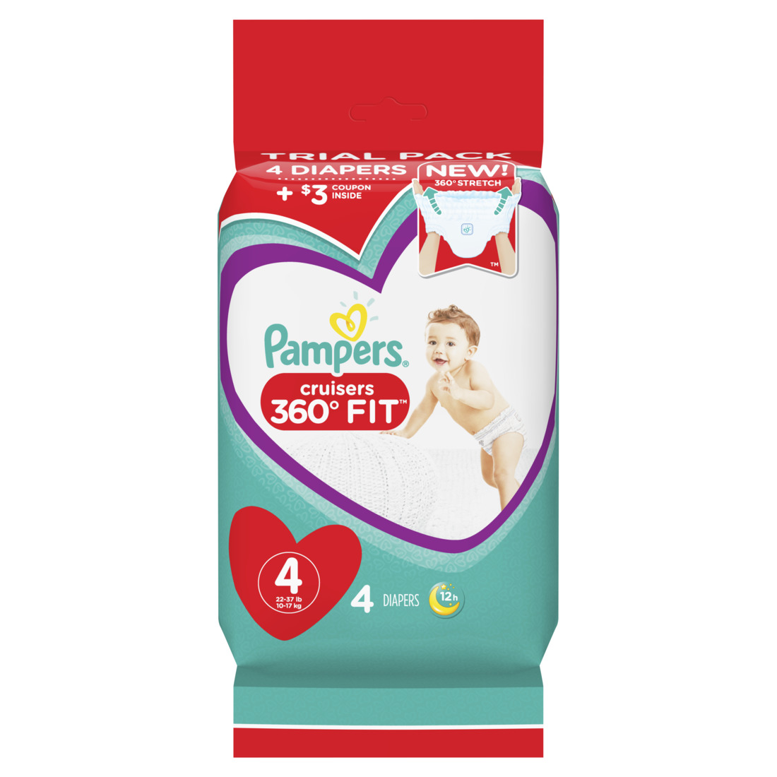 Pampers Cruisers 360 Fit Diapers, Trial Pack, Size 4