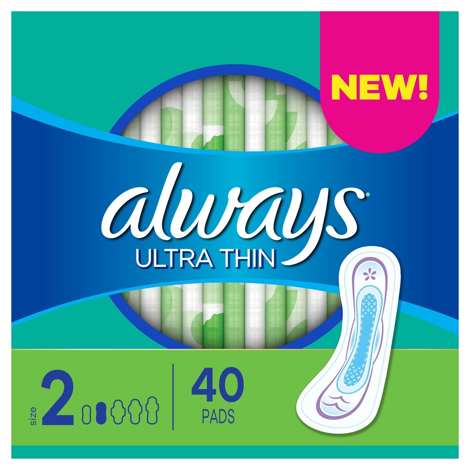 Always Ultra Thin Size 2 Long Super Pads Without Wings, Unscented