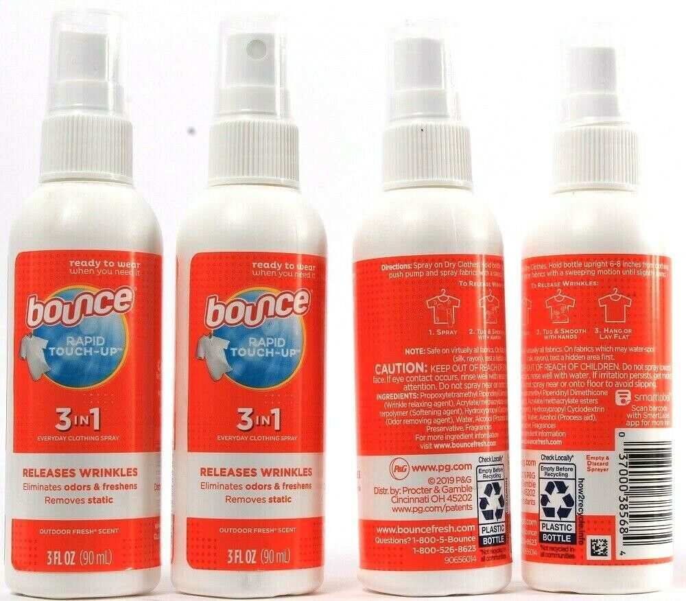 Bounce Rapid Touch Up 3 In 1 Wrinkle Releaser Clothing Spray, 3.0 Fl Oz