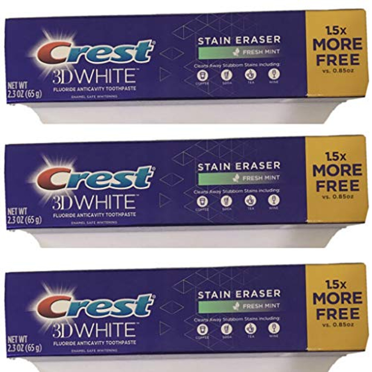 Crest 3D White Stain Eraser, Whitening Toothpaste Fresh Mint, 2.3 Oz