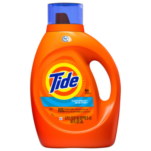 Tide Liquid Laundry Detergent, Clean Breeze, 64 Loads 92 Fl Oz