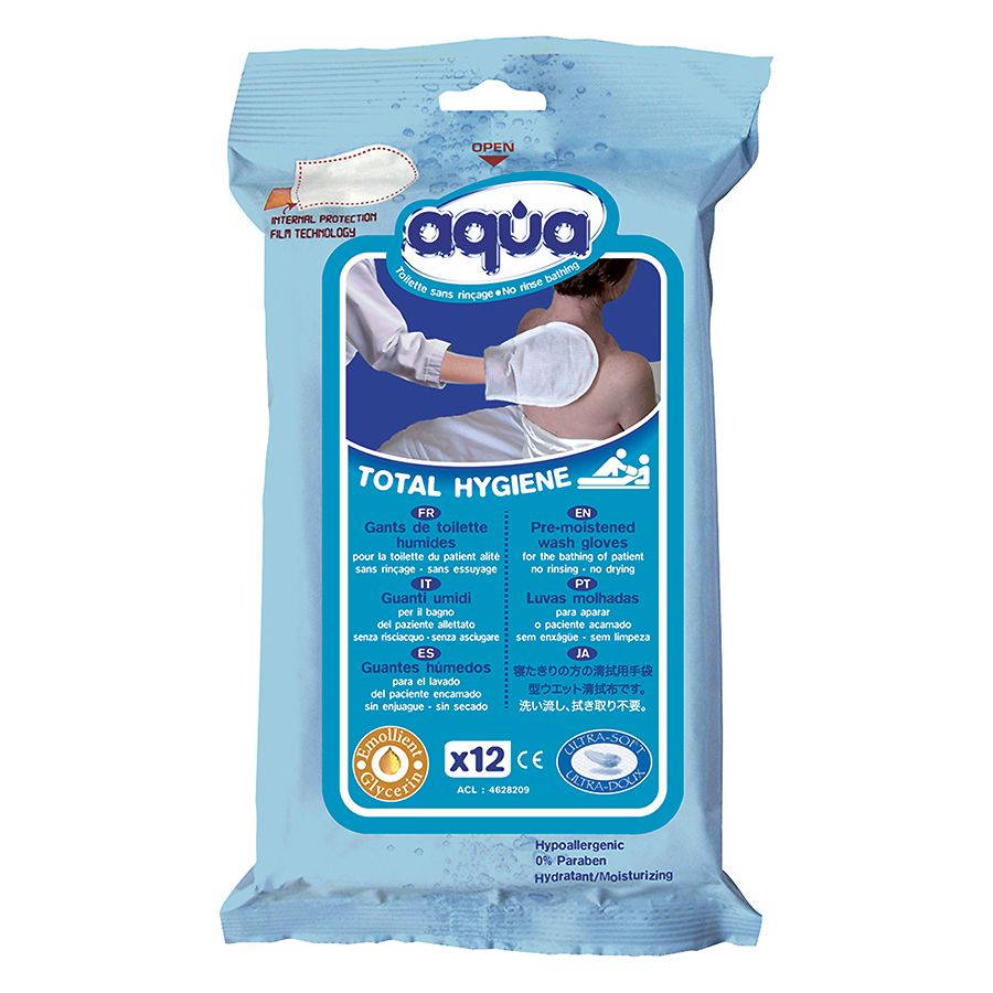 Germanmed Cleanis Aqua Pre-Moistened Wash Gloves, Total Hygiene