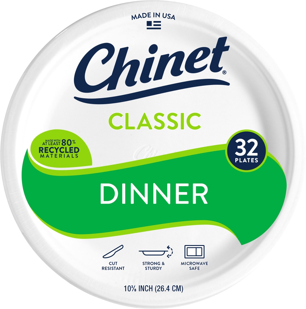 Chinet Classic White Dinner Paper Plates, 10 3/8"