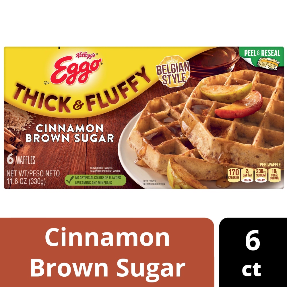 Eggo Waffles, Cinnamon Brown Sugar, Belgian Style, Thick & Fluffy