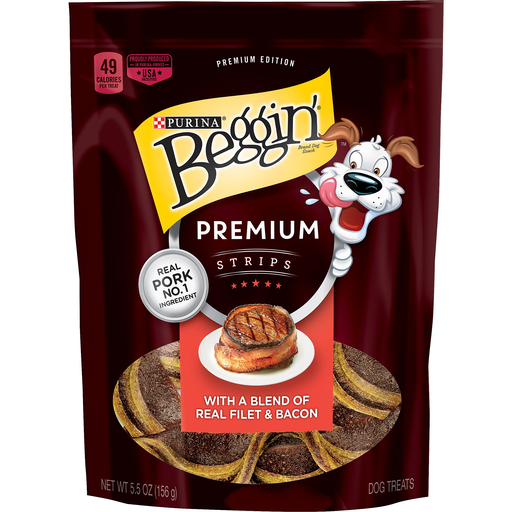 Purina Beggin' Made In USA Facilities Dog Treats, Premium Strips With Real Pork - 5.5 Oz. Pouch