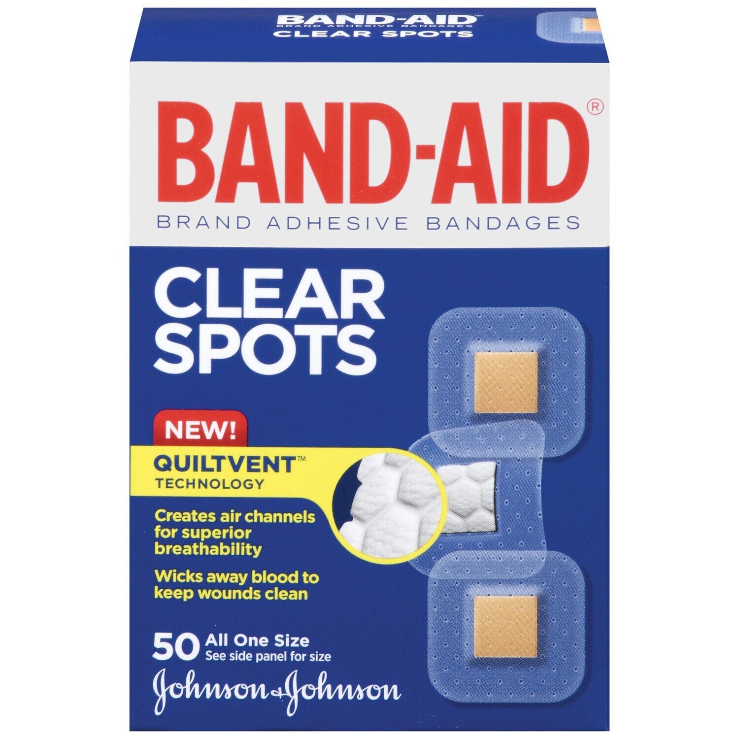 Band Aid Brand Tru-Stay Clear Spots Adhesive Small Square Bandages, Individually Wrapped Discreet First & Wound Care For Minor Cuts & Scrapes, Quilt-Aid Comfort Pads, One Size