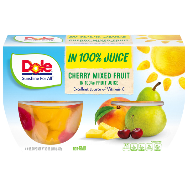 Dole Bowls, Cherry Mixed In 100 Fruit Juice, 4 Ounce