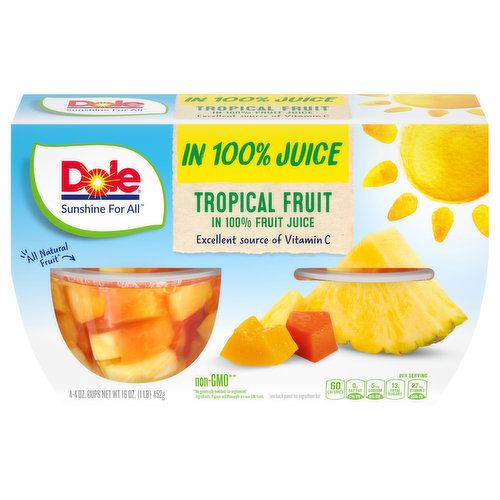 Dole Tropical Fruit In 100% Juice 4Pk Cups