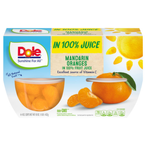 Dole Fruit Bowls Mandarin Oranges In Juice, 4 Cups