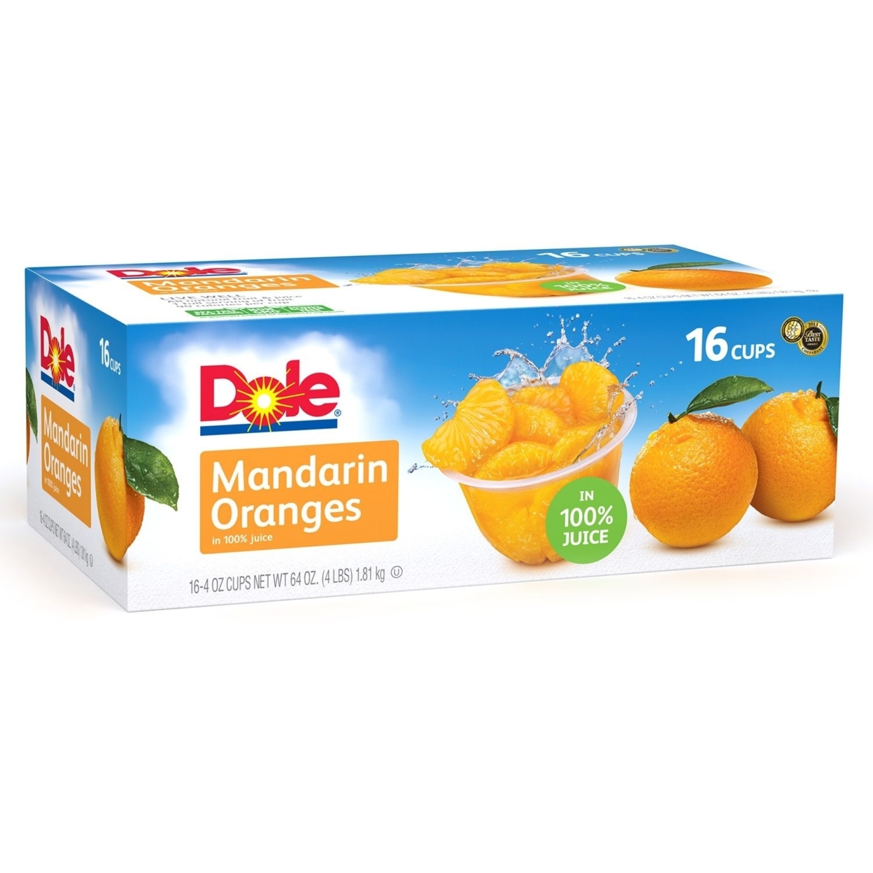 Dole Mandarin Oranges Fruit Cups, 64 Ounce