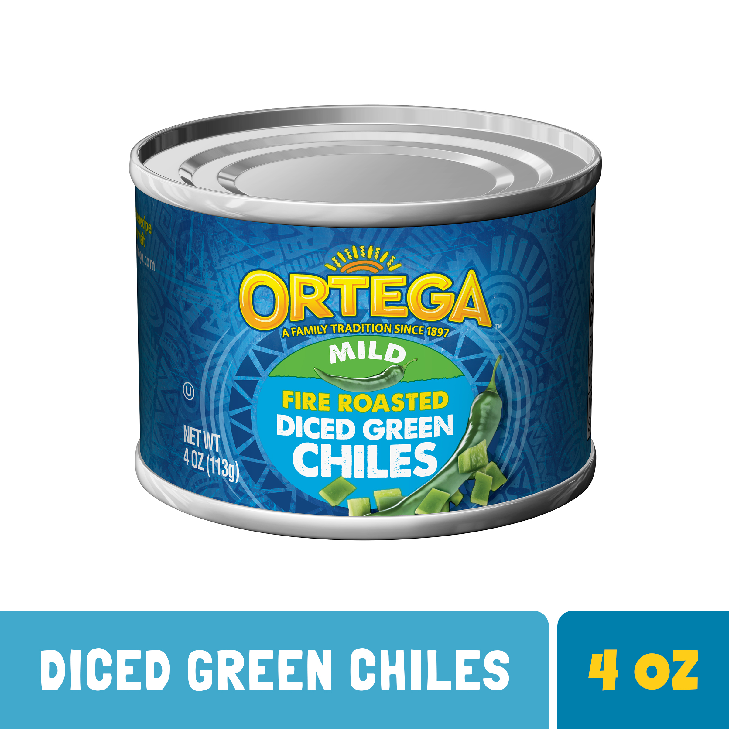 Ortega Green Chiles, Fire Roasted, Mild, Diced 4 Oz