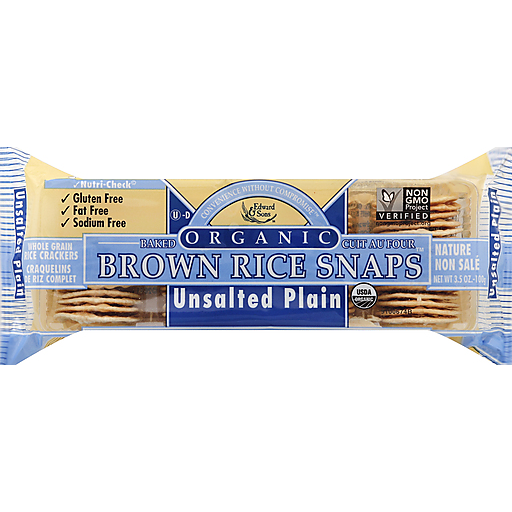 Edward & Sons Organic Baked Brown Rice Snaps Unsalted Plain, 3.5 Oz