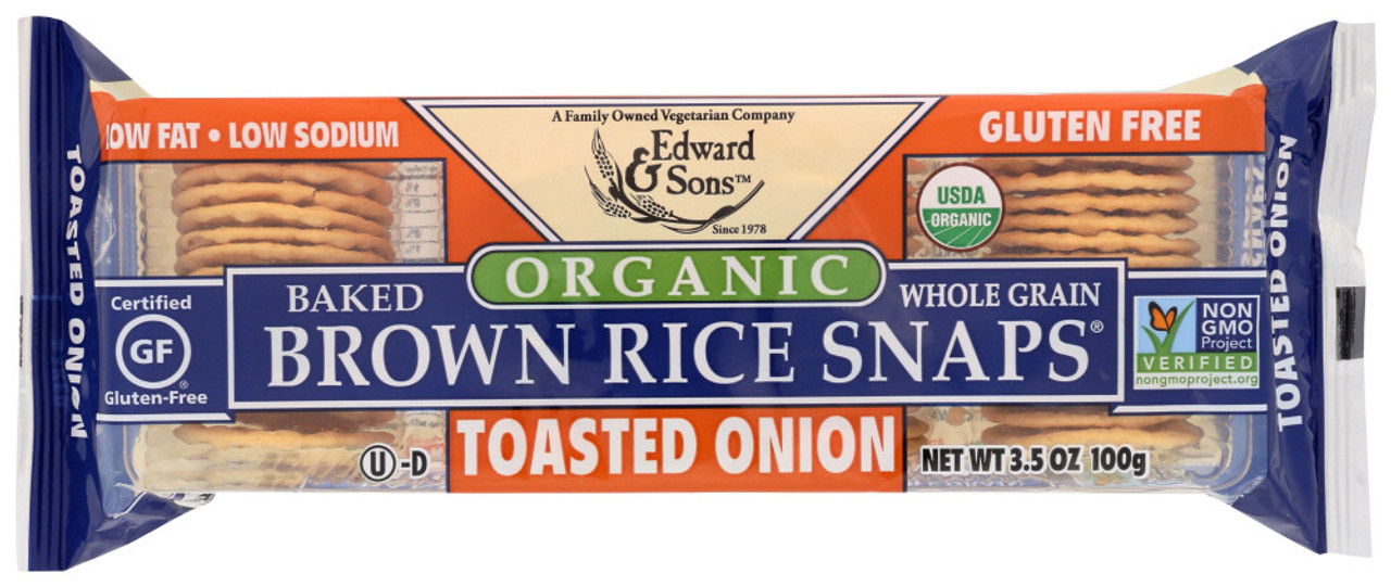 Edward & Sons Organic Toasted Onion Baked Brown Rice Snaps, 3.5 Oz