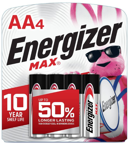 Energizer Max 4 Pack 1.5V AA Alkaline Batteries