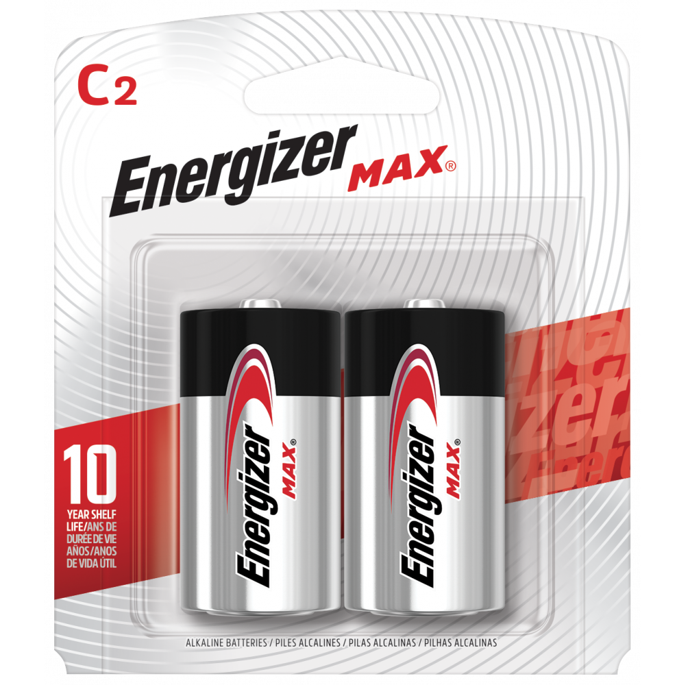Energizer Max Alkaline Batteries, C, 2 Batteries/Pack