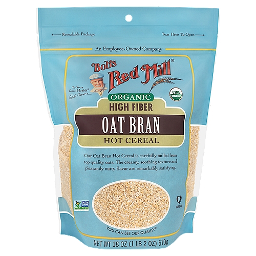Bob's Red Mill Oat Bran Hot Cereal, Organic, High Fiber 18 Oz