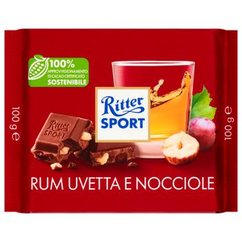 Ritter Sport Milk Chocolate With Jamaican Rum, Raisins And Nuts 100g