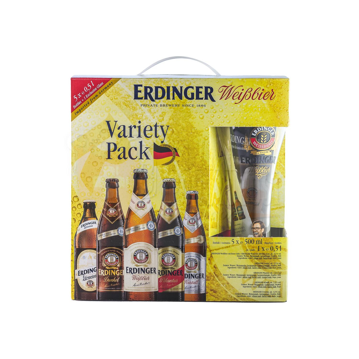 Erdinger Variety Pack 5x0,5l + Pohár