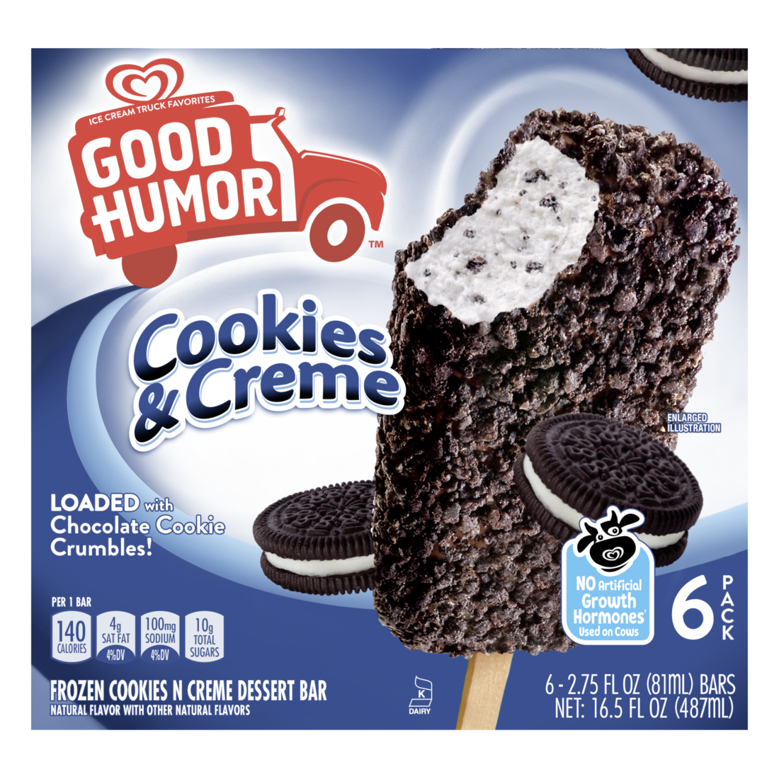 Good Humor Frozen Dessert Bar, Cookies & Creme, 6 Pack
