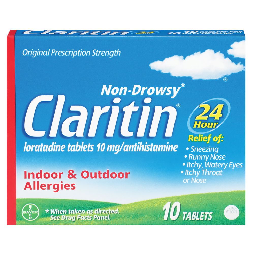 Claritin Indoor & Outdoor Allergies, Non-Drowsy, 24 Hour, Original Prescription Strength, 10 Mg, Tablets