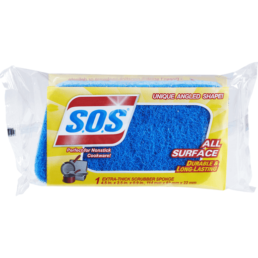SOS All Surface Scrubber Sponge, 2 1/2 X 4 1/2, 1" Thick, Blue