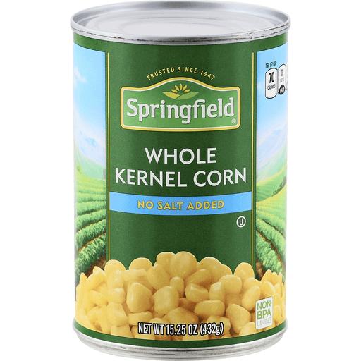 Springfield Whole Kernal Corn No Sodium 15 Oz