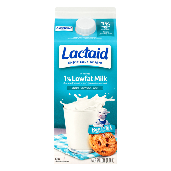 Lactaid Milk, 1% Lowfat, Lactose Free 0.5 Gal