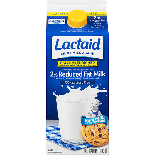 Lactaid Milk, 2% Reduced Fat, Lactose Free, Calcium Enriched 0.5 Gal
